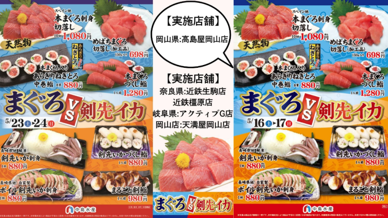 まぐろvs剣先いか